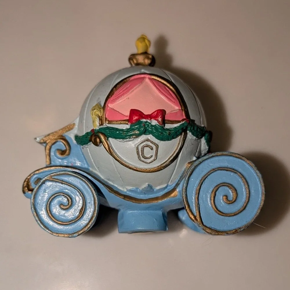 Disney Cinderella Pumpkin Carriage Figurine Blue Gold Princess Miniature Decor